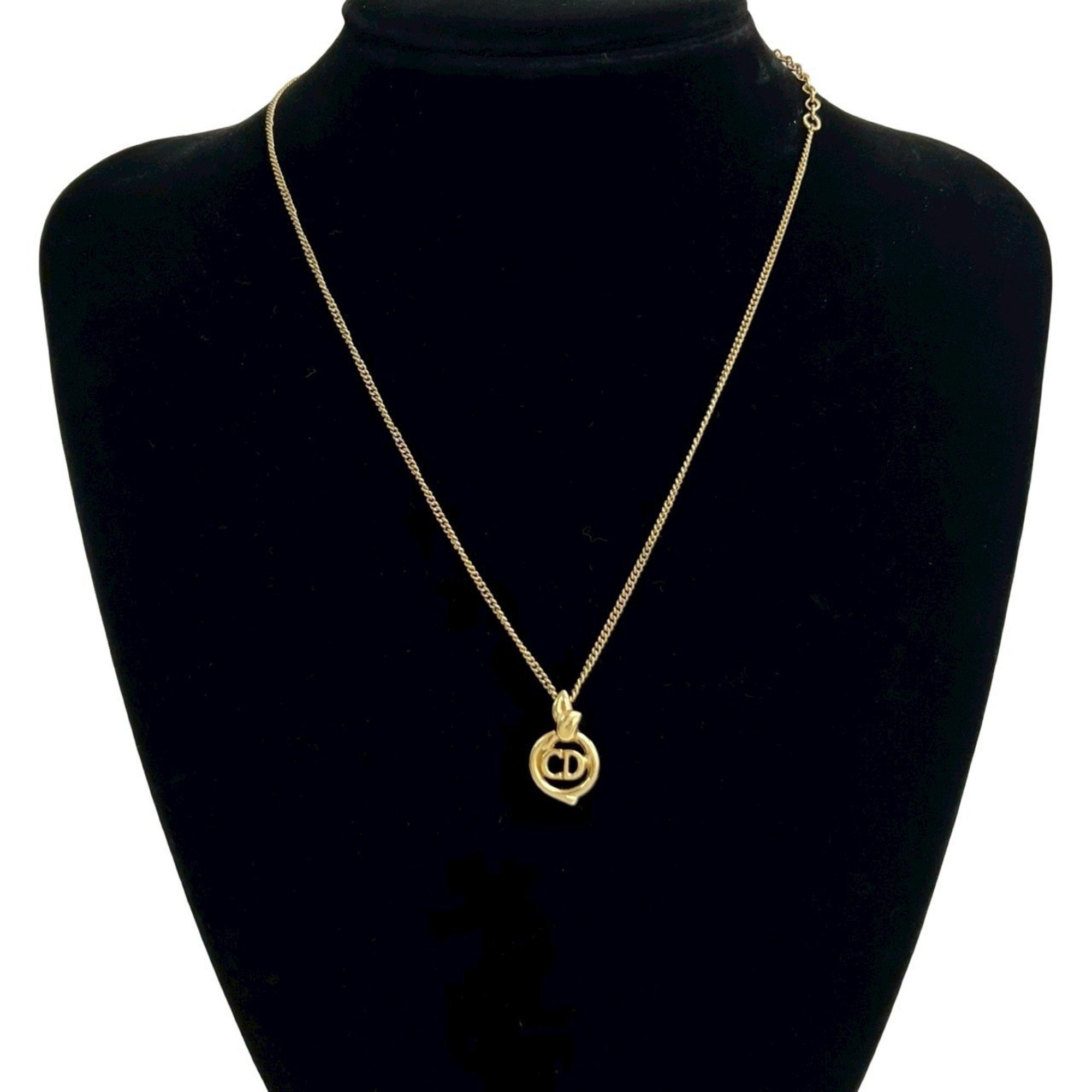 Christian Dior Cd Logo Motif Chain Necklace Pendant Gold 125-6